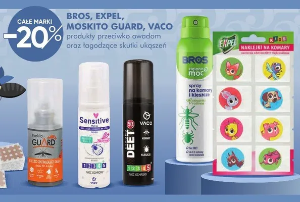 Produkty przeciwko owadom oraz łagodzące skutki ukąszeń BROS, EXPEL, MOSKITO GUARD, VACO promocja w Super-Pharm