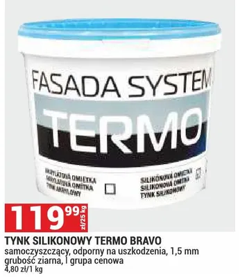 Tynk silikonowy Termo Bravo Fasada System samoczyszczący odporny na uszkodzenia 1,5mm grubość ziarna I grupa cenowa promocja w Merkury Market