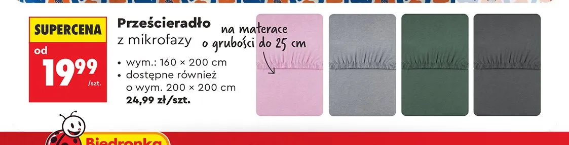 Prześcieradło z mikrofazy Smukee 200x200 cm promocja w Biedronka