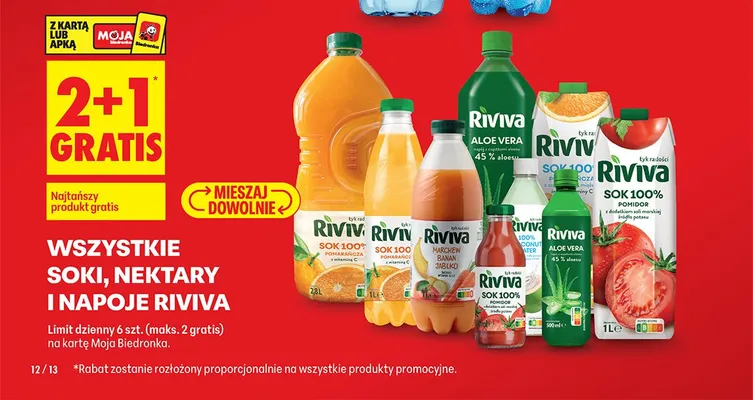 Wszystkie soki, nektary i napoje 2+1 GRATIS promocja w Biedronka