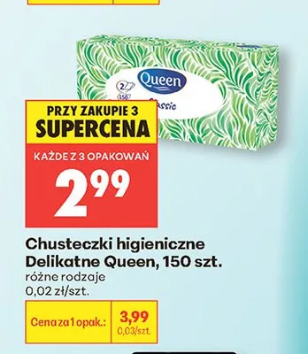 Chusteczki higieniczne Delikatne Queen promocja w Biedronka
