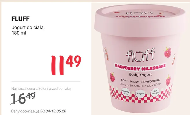 Jogurt do ciała Fluff Raspberry Milkshake promocja w Rossmann