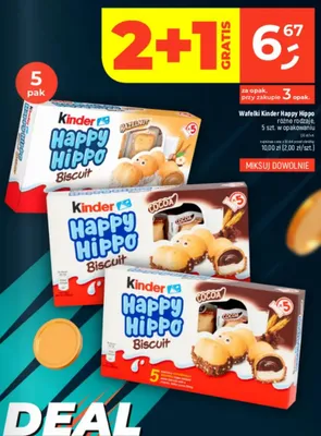 Wafelki różne rodzaje Kinder Happy Hippo promocja w Dealz
