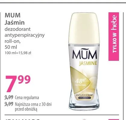 Dezodorant antyperspiracyjny roll-on MUM Jaśmin promocja w Hebe