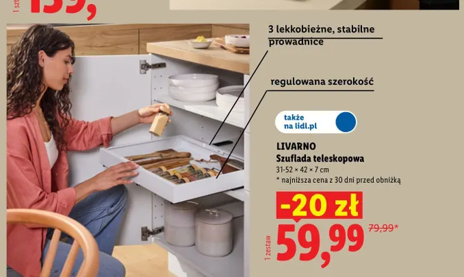 Szuflada teleskopowa Livarno 31-52x42x7 cm promocja w Lidl
