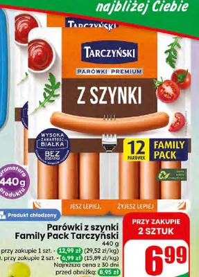 Parówki z szynki Tarczyński Family Pack promocja w Dino