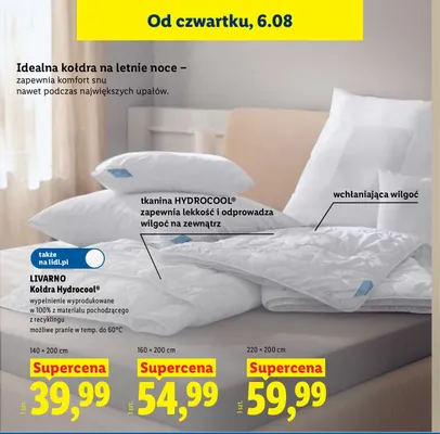 Kołdra Hydrocool Livarno 140x200 cm promocja w Lidl