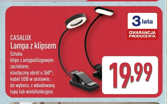 Lampa z klipsem wielofunkcyjna Casalux promocja w Aldi