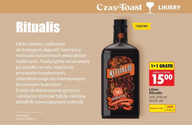 Likier Rituals 1+1 GRATIS promocja w Biedronka