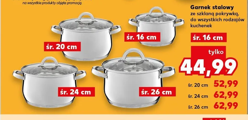 Garnek stalowy ze szklaną pokrywką 26 cm promocja w Kaufland