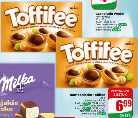 Bombonierka orzech laskowy w karmelu, kremie orzechowym i czekoladzie Toffifee promocja w Dino