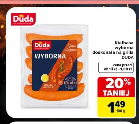 Kiełbasa wyborna doskonała na grilla Duda promocja w Carrefour Market