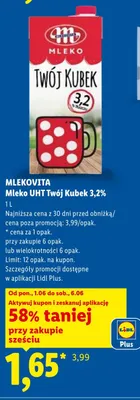 Mleko UHT Twój Kubek 3,2% Mlekovita promocja w Lidl