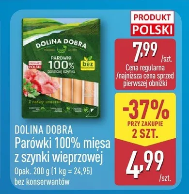 Parówki 100% mięsa z szynki wieprzowej bez konserwantów promocja w Aldi