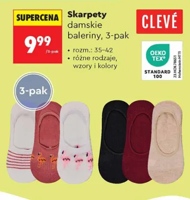 Skarpety damskie baleriny CLEVÉ 3-pak promocja w Biedronka