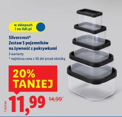 Zestaw 5 pojemników na żywność z pokrywkami promocja w Lidl