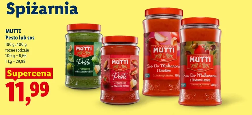 Pesto z bazylią Mutti promocja w Lidl