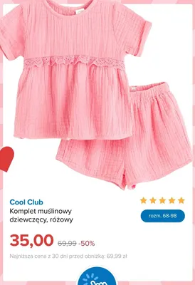 Komplet muślinowy dziewczęcy Cool Club różowy promocja w Smyk