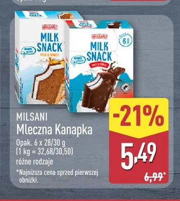 Mleczna kanapka Milk & Choco Milsani 6-pak promocja w Aldi