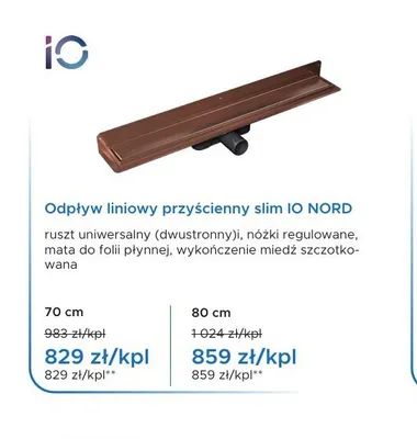 Odpływ liniowy przyścienny slim IO NORD 80 cm promocja w Blu Salony Łazienek