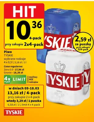 Piwo wybrane rodzaje 4-pack promocja w Intermarche