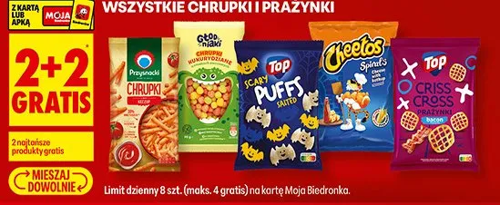 Wszystkie chrupki i prażynki 2+2 GRATIS promocja w Biedronka