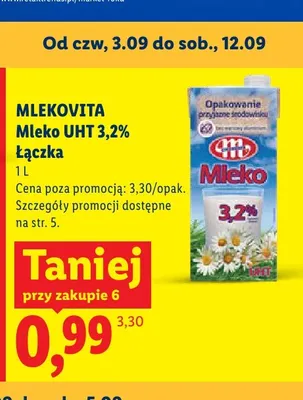 Mleko UHT Łączka Mlekovita 3,2% promocja w Lidl