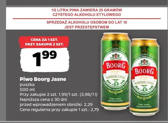 Piwo Boorg Jasne promocja w Netto