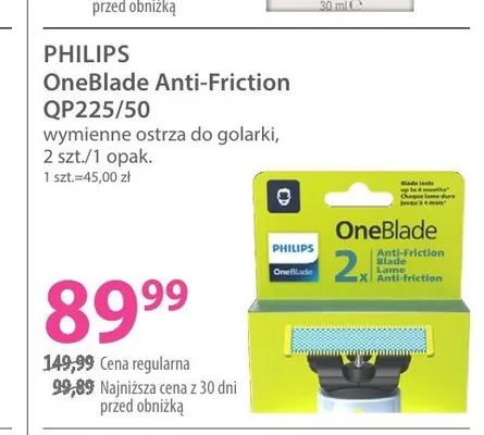 Wymienne ostrza do golarki Philips OneBlade Anti-Friction QP225/50 promocja w Hebe
