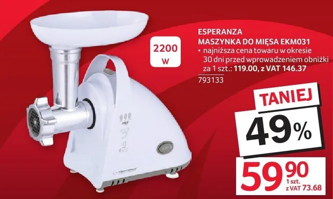 Maszynka do mięsa Esperanza EKM031 promocja w Selgros