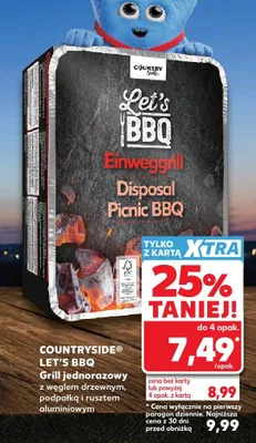 Grill jednorazowy z węglem drzewnym podpałką i rusztem aluminiowym Countryside Let's BBQ promocja w Kaufland