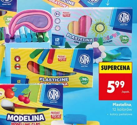 Plastelina pastelowa Astra 12 kolorów promocja w Biedronka