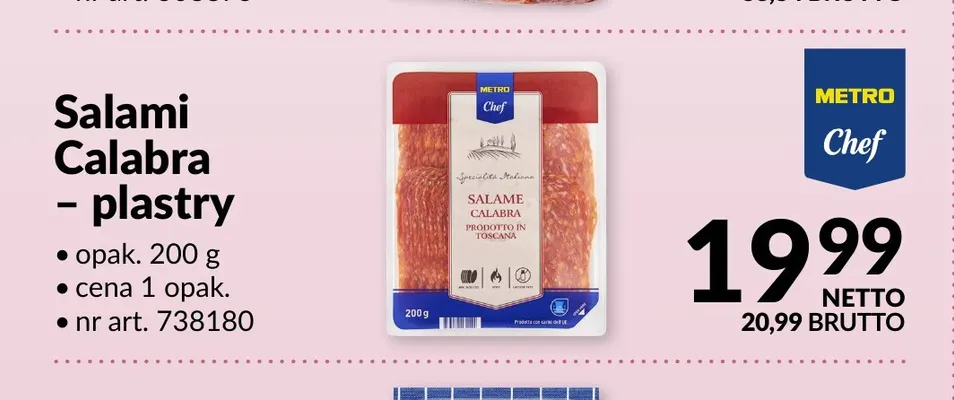 Salami Calabra w plastrach Metro Chef promocja w Makro