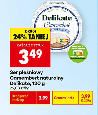 Ser pleśniowy camembert naturalny Delikate promocja w Biedronka