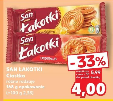Ciastka różne rodzaje San Łakotki promocja w Kaufland