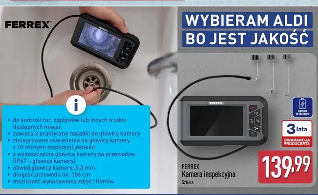 Kamera inspekcyjna Ferrex promocja w Aldi