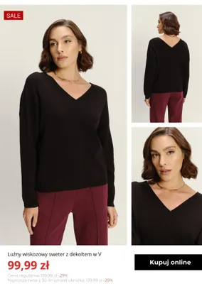 Luźny wiskozowy sweter z dekoltem w V Greenpoint promocja w Greenpoint