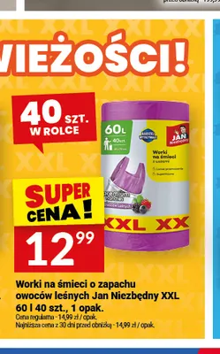 Worki na śmieci o zapachu owoców leśnych Jan Niezbędny XXL 60 l promocja w Twój Market