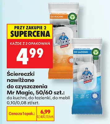 Ściereczki nawilżane do czyszczenia Mr Magic do łazienki promocja w Biedronka