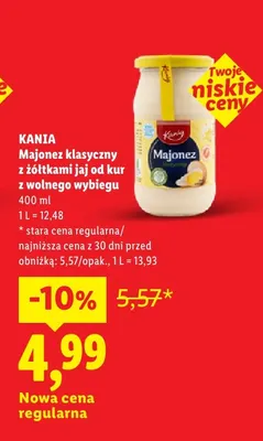 Majonez klasyczny z żółtkami jaj od kur z wolnego wybiegu Kania promocja w Lidl