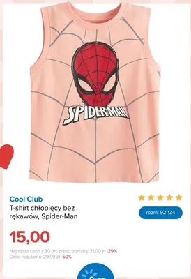 T-shirt chłopięcy bez rękawów Spider-Man Cool Club promocja w Smyk