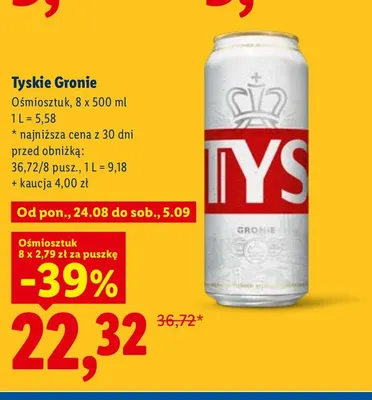 Piwo Tyskie Gronie 8-pak 500 ml promocja w Lidl