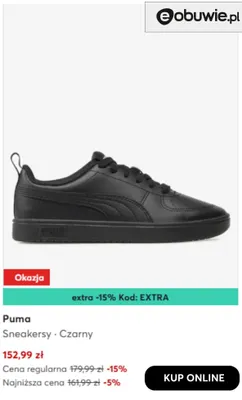 Sneakersy czarne Puma promocja w eobuwie.pl