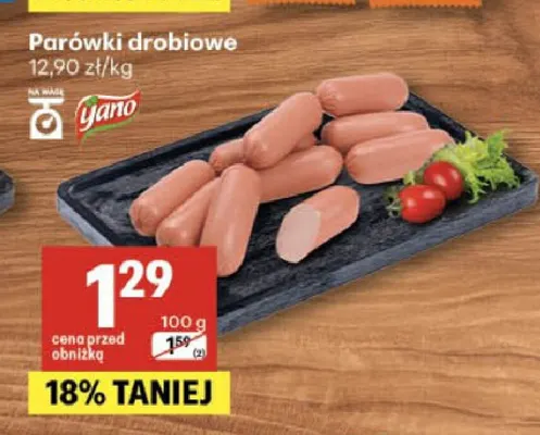 Parówki drobiowe Yano promocja w Delikatesy Centrum