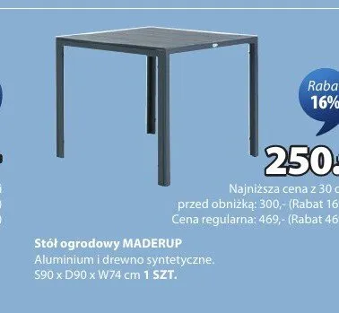Stół ogrodowy MADERUP S90 x D90 x W74cm Jysk promocja w Jysk