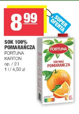 Sok pomarańcza Fortuna 100% promocja w SPAR