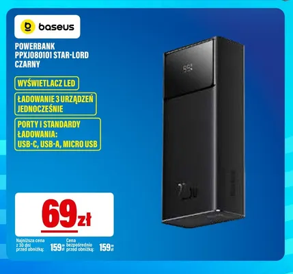 Powerbank PPXJ080101 Star-Lord czarny Baseus promocja w RTV EURO AGD