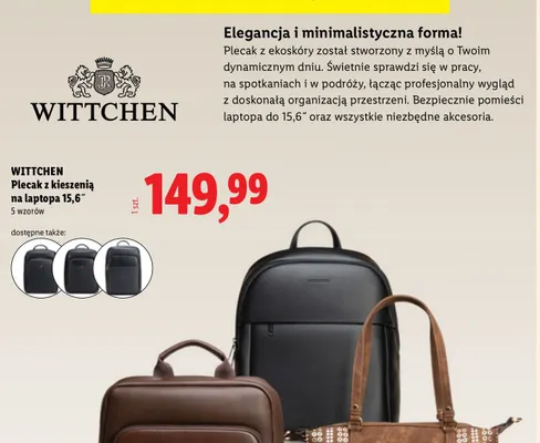 Plecak z kieszenią na laptopa 15,6” Wittchen promocja w Lidl