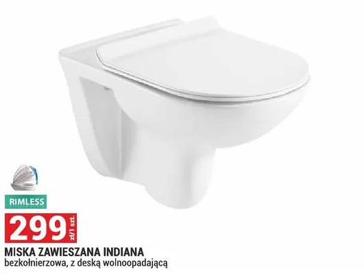 Miska zawieszana INDIANA bezkolnierzowa, z deską wolnoopadającą promocja w Merkury Market