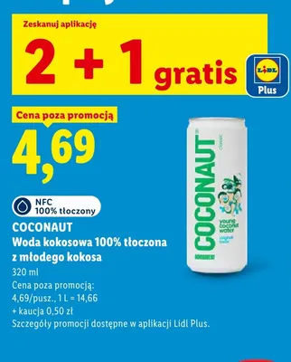 Woda kokosowa 100% tłoczona z młodego kokosa Coconaut promocja w Lidl